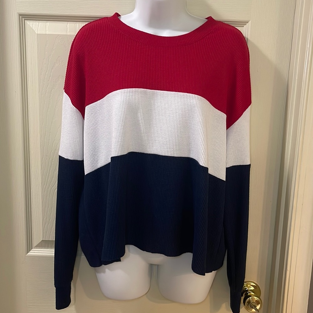 5. Hollister ribbed long sleeve top. Red, white, and blue. Size M